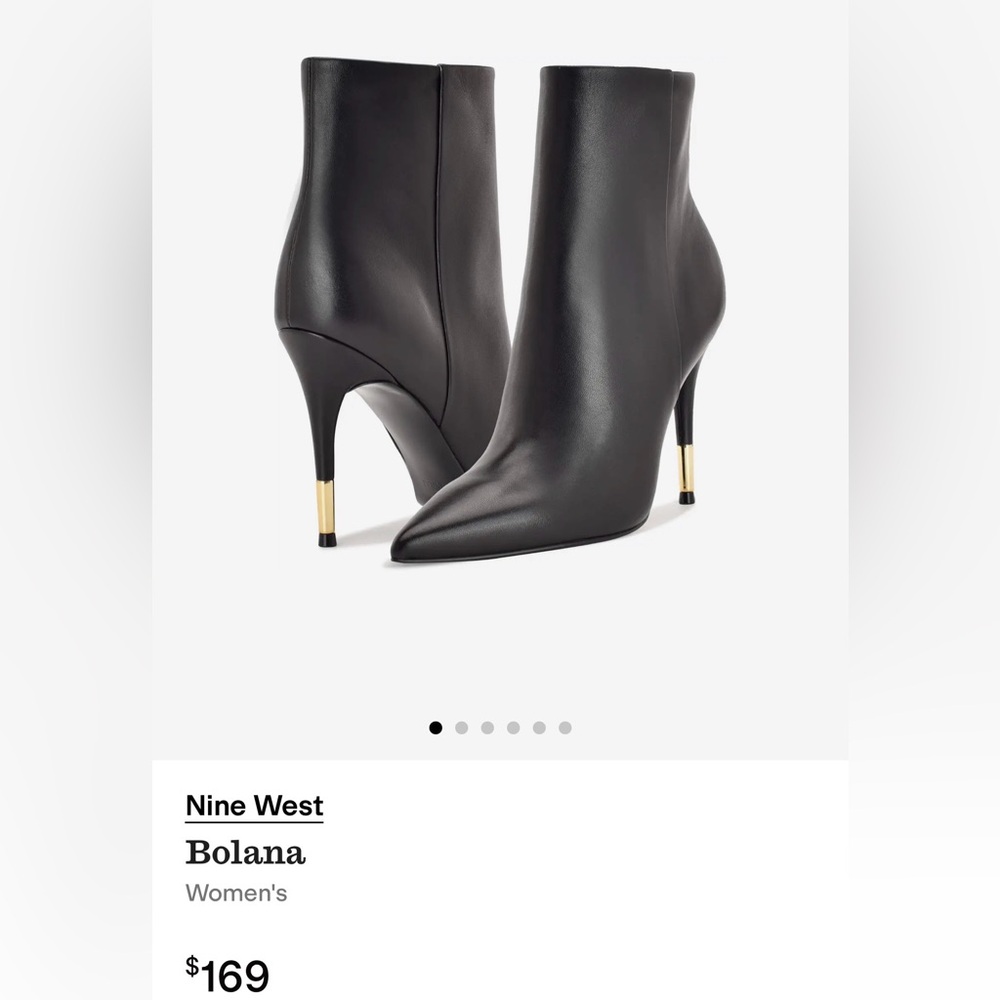 Nine West Black Leather Bolana Pointed Toe Stiletto Booties Boots Sz 7.5
